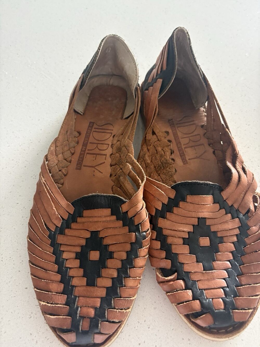 SIDREY Huarache Sandals Womens 10 Brown Leather Woven Mexican Shoes New